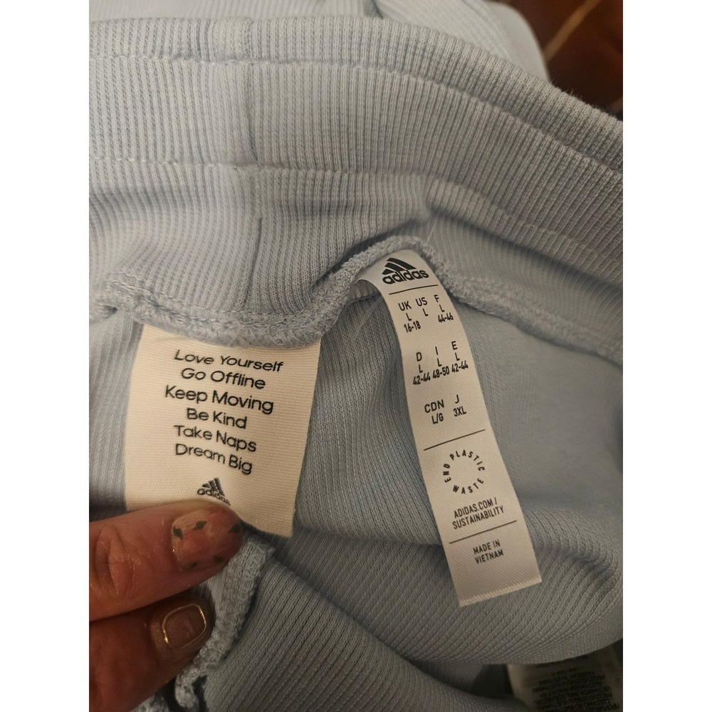 Adidas Womens Ribbed Wide Leg Pants Light Blue High Waisted Lounge Size Large - Picture 4 of 5